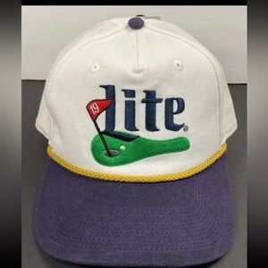 NWT Miller Lite Golf Hat Rope Accent Beer Cap White Blue Retro Dad Adjustable